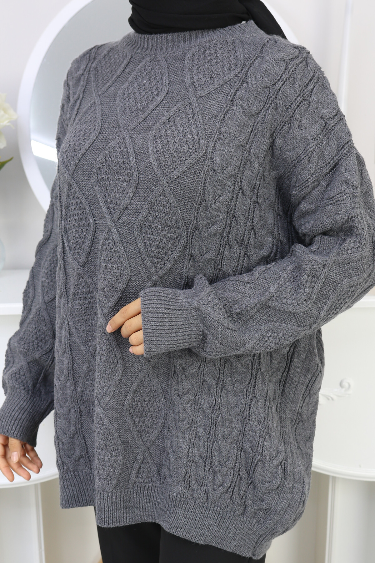 VNZ ÖRGÜLÜ TRİKO KAZAK- GRİ