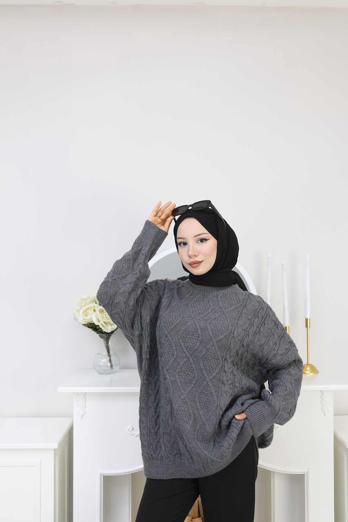 VNZ ÖRGÜLÜ TRİKO KAZAK- GRİ