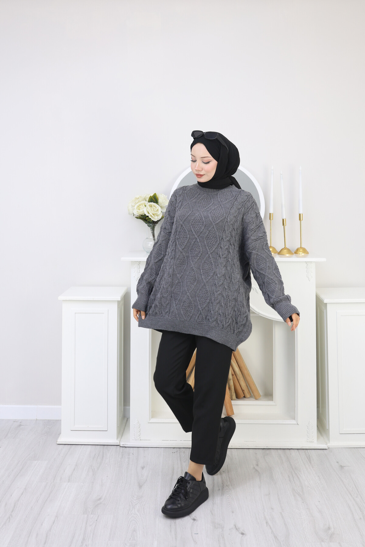 VNZ ÖRGÜLÜ TRİKO KAZAK- GRİ