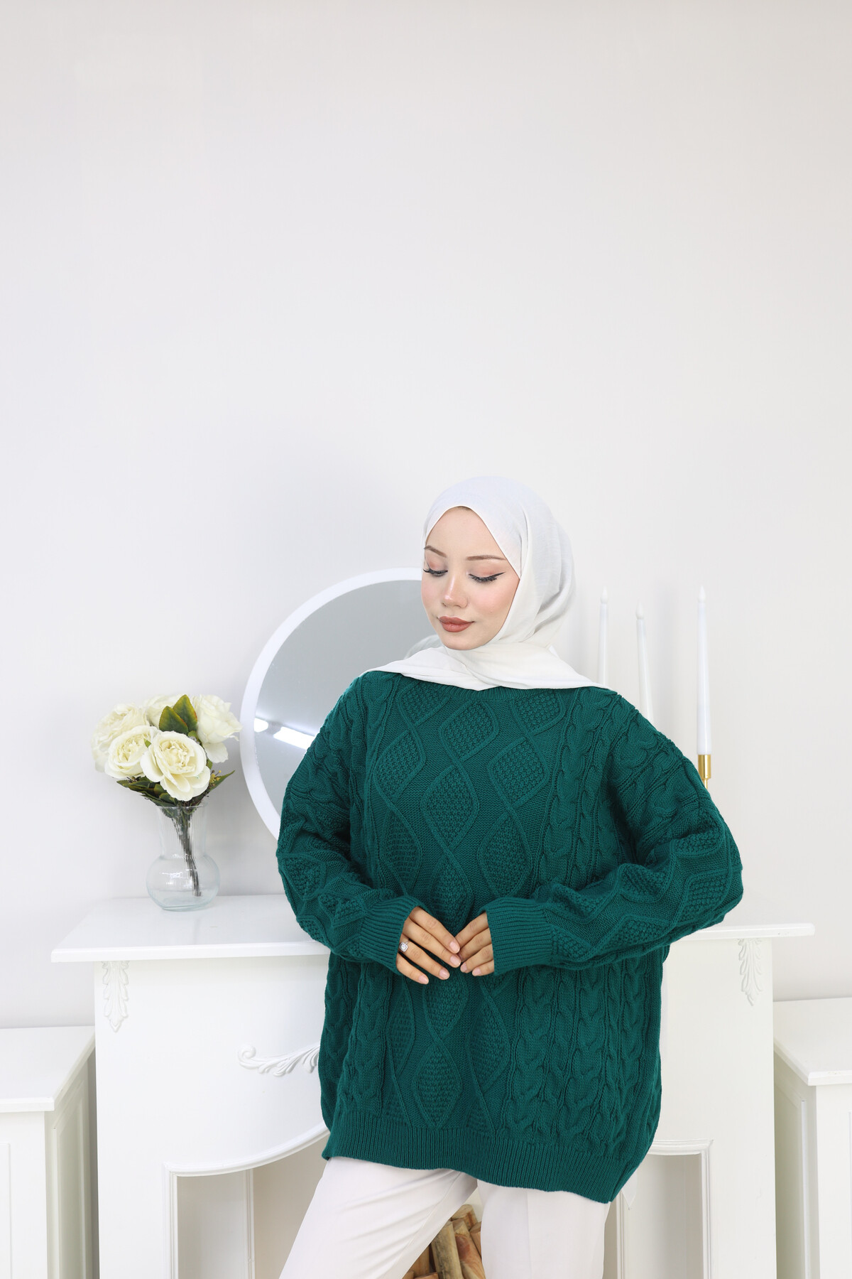 VNZ ÖRGÜLÜ TRİKO KAZAK-ZÜMRÜT YEŞİL