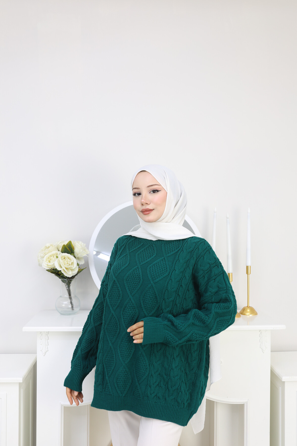 VNZ ÖRGÜLÜ TRİKO KAZAK-ZÜMRÜT YEŞİL