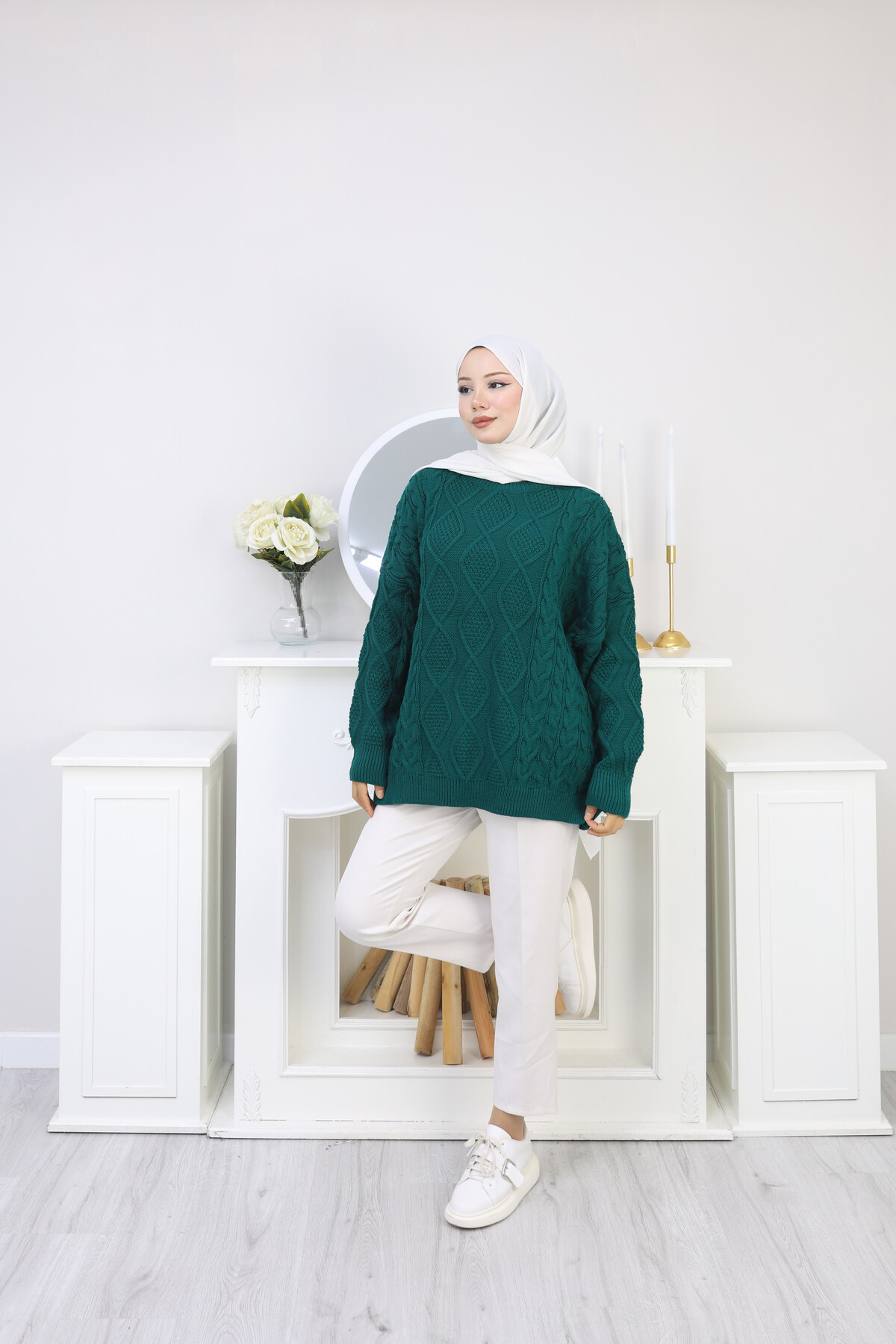 VNZ ÖRGÜLÜ TRİKO KAZAK-ZÜMRÜT YEŞİL