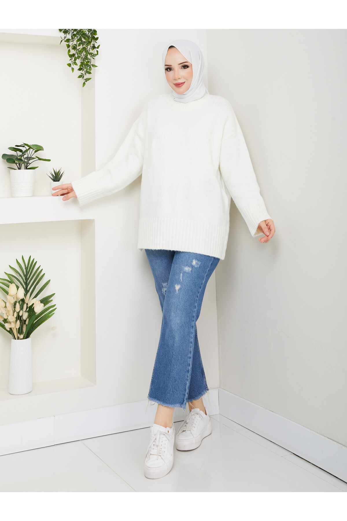 VNZ PİNTEREST KAZAK-BEYAZ