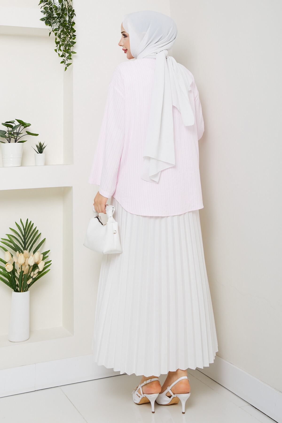 WEN ÇİZGİLİ KİMONO - PEMBE