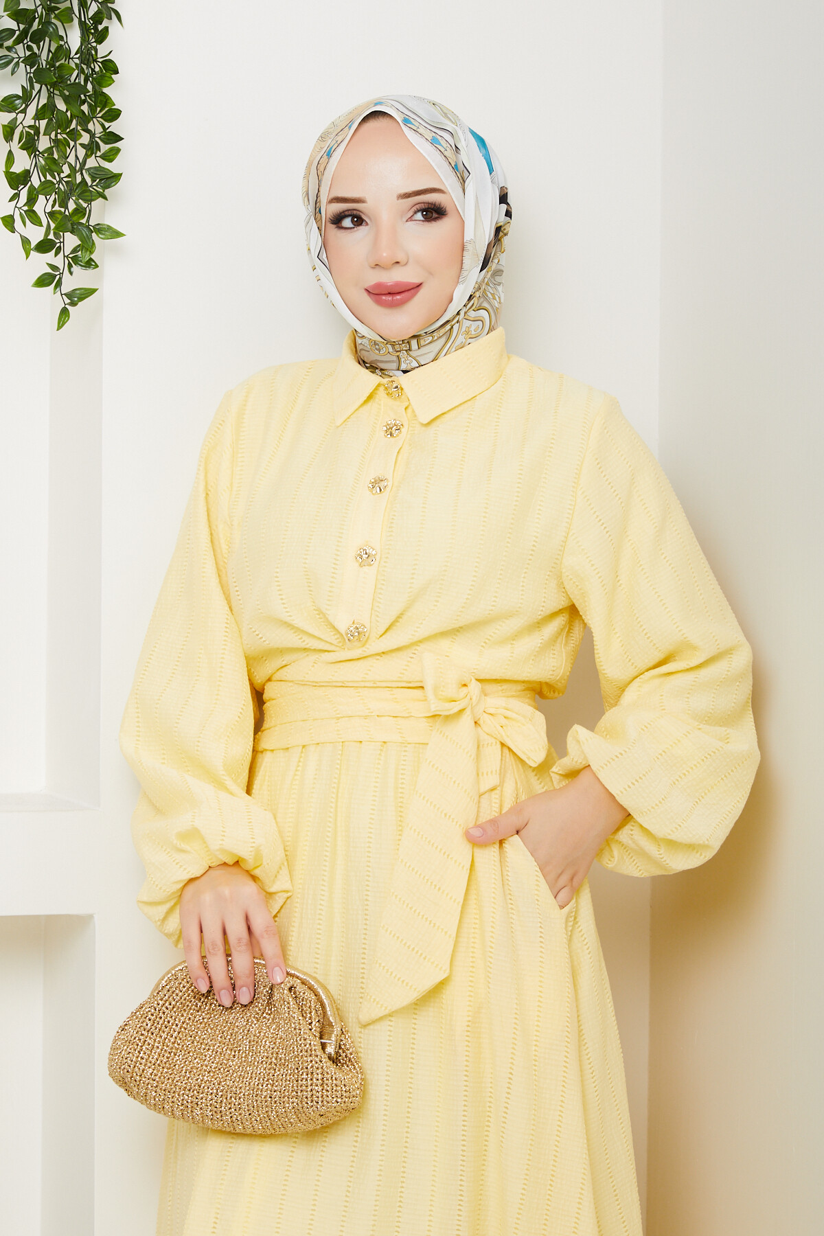 WEN GOLD DÜĞMELİ BEL BAĞLAMALI TAKIM-SARI