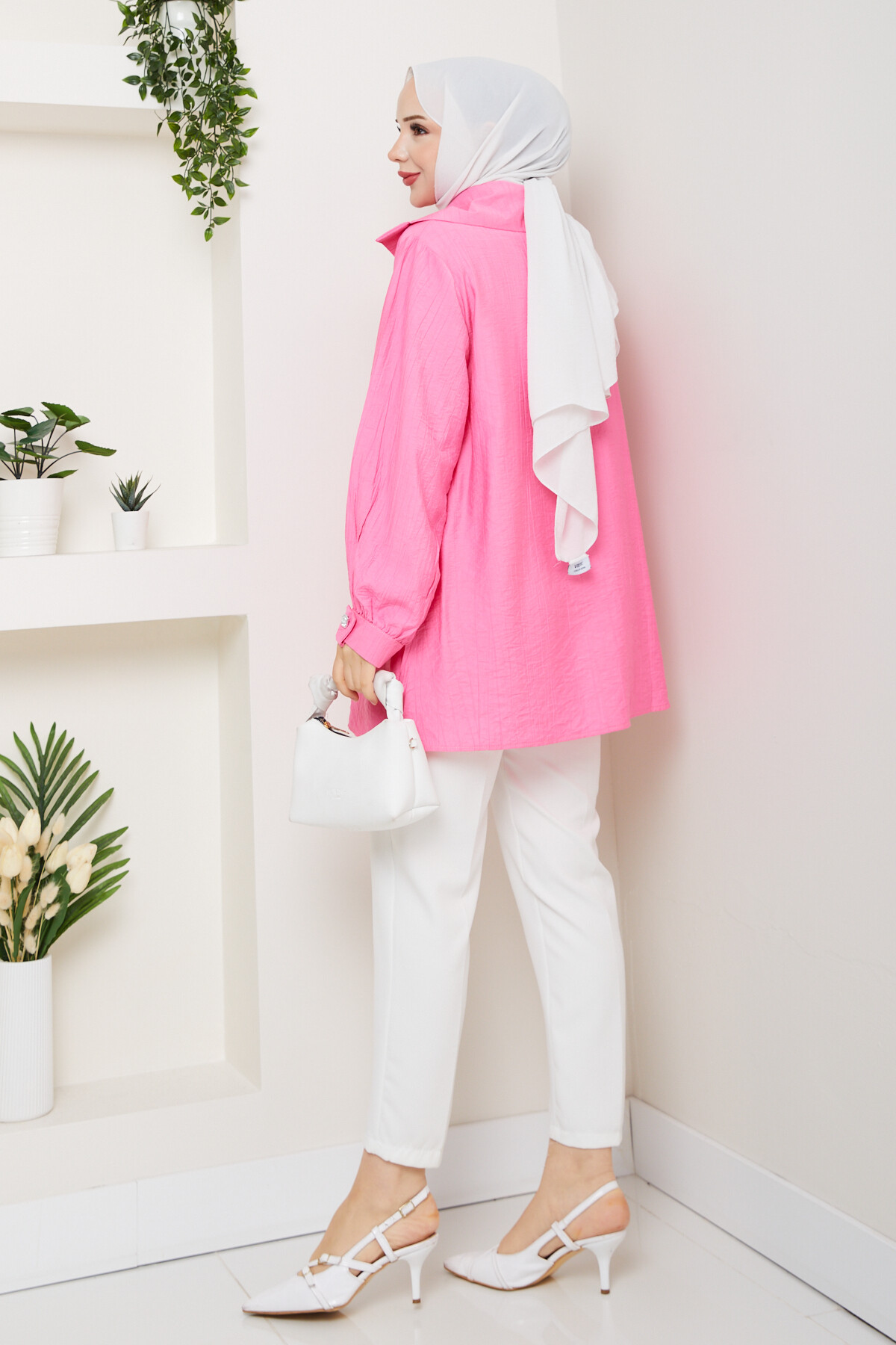 Yaka Pul Detay Gömlek Pembe