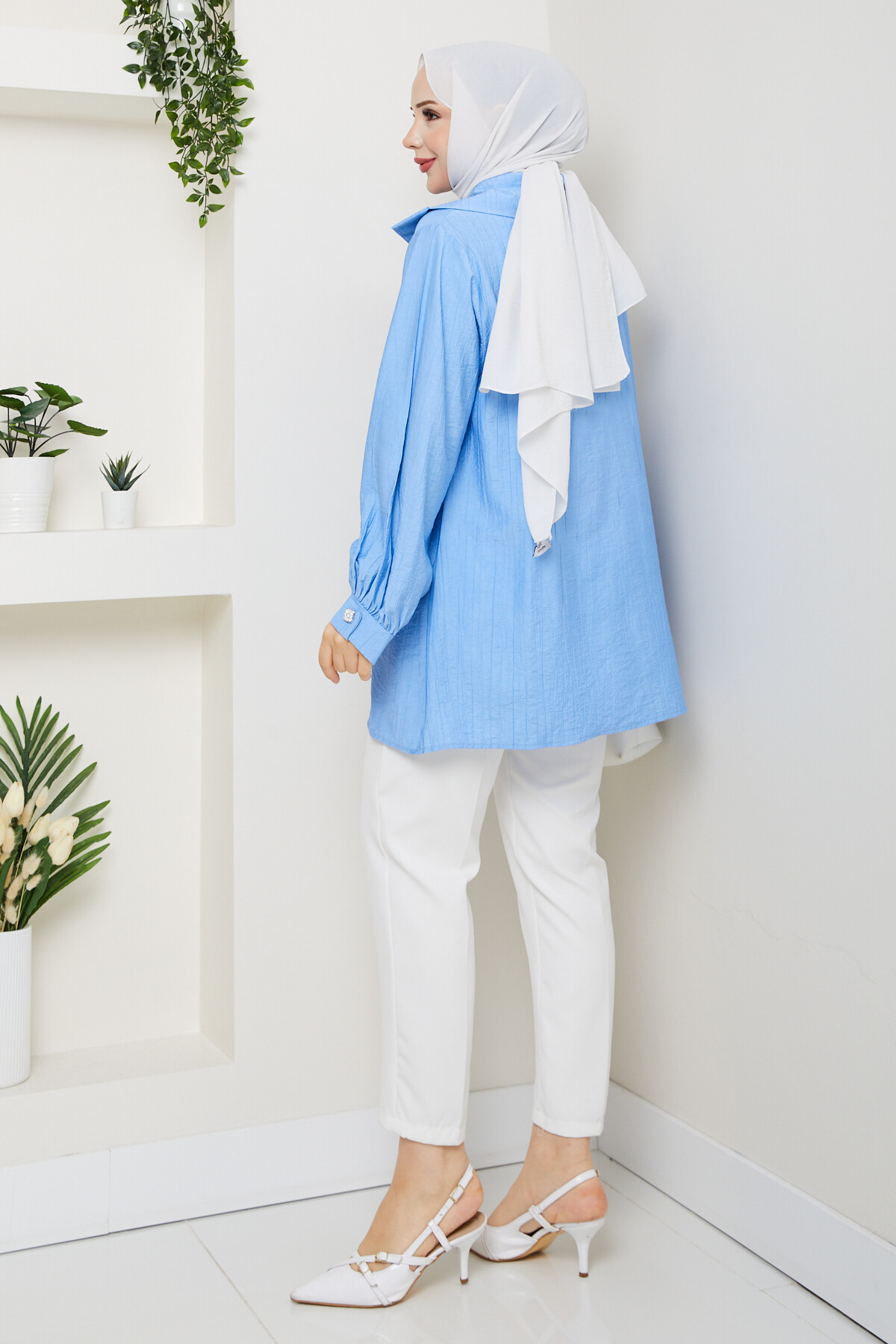 Yaka Pul Detay Gömlek Mavi