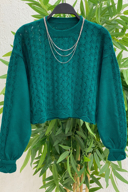 KOLLARI LASTİKLİ DELİKLİ CROP-ZÜMRÜT YEŞİLİ