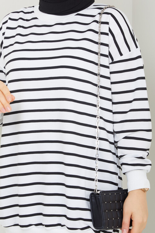 ÇİZGİLİ SWEAT KUMAŞ PANTALON KOMBİN-SİYAH