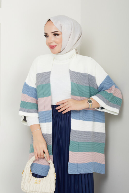 ÇİZGİLİ YARASA KOL HIRKA-GRİ