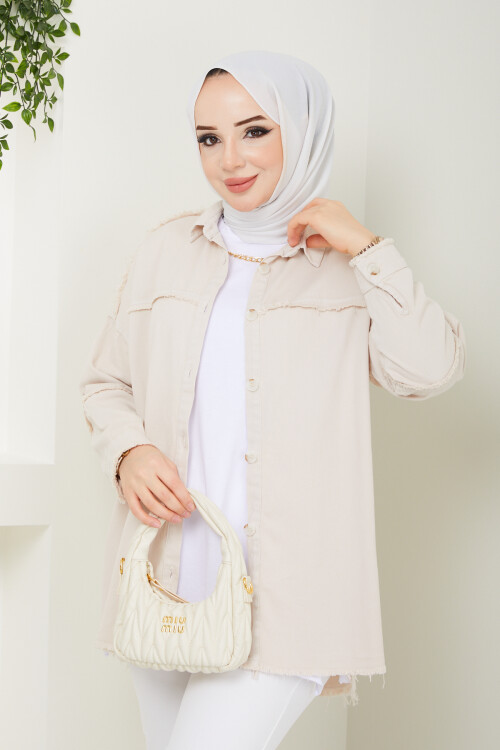 KETEN PÜSKÜL DETAY GÖMLEK - BEJ