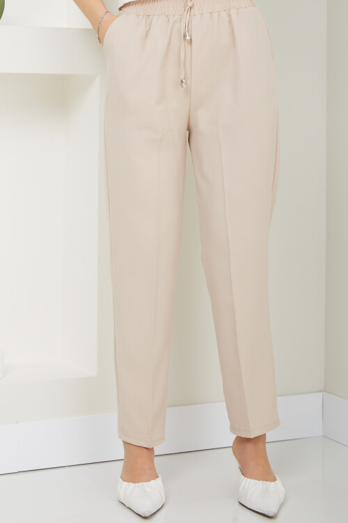 KREP DUBLE KUMAŞ PANTOLON-KREM