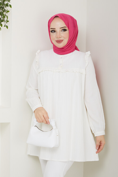 ÖNDEN DÜĞMELİ TUNİK-BEYAZ