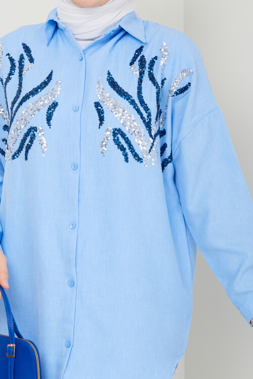 PULLU GÖMLEK KUMAŞ PANTALON KOMBİN-BEBE MAVİ