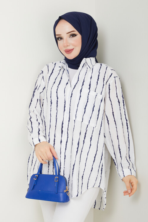 ŞERİT DALGALI GÖMLEK-BEYAZ