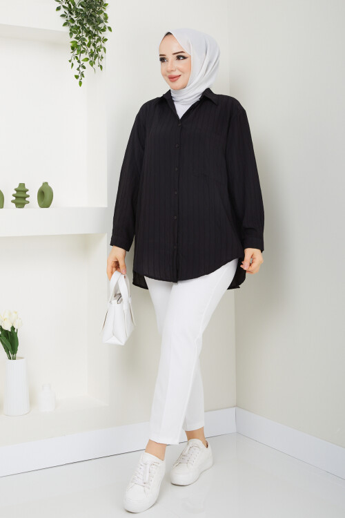 ŞERİT GÖMLEK PANTALON KOMBİN-SİYAH