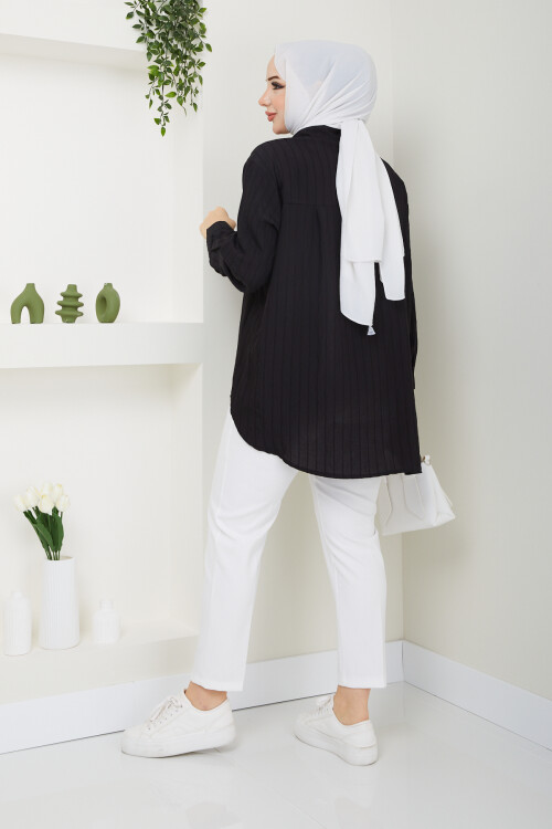 ŞERİT GÖMLEK PANTALON KOMBİN-SİYAH