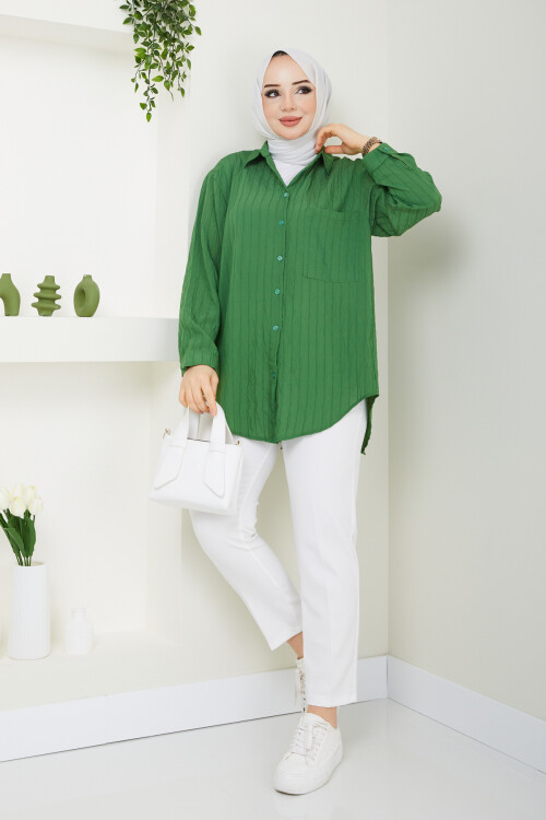 ŞERİT GÖMLEK PANTALON KOMBİN - YEŞİL