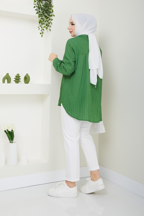ŞERİT GÖMLEK PANTALON KOMBİN - YEŞİL