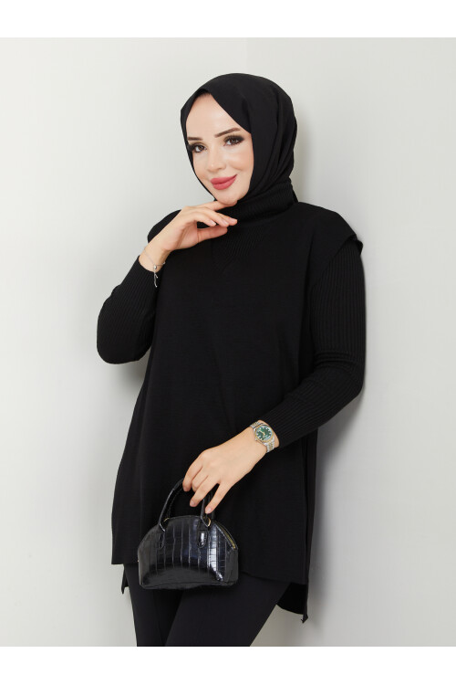 SIRTI BAĞLAMALI SÜVETER-SİYAH