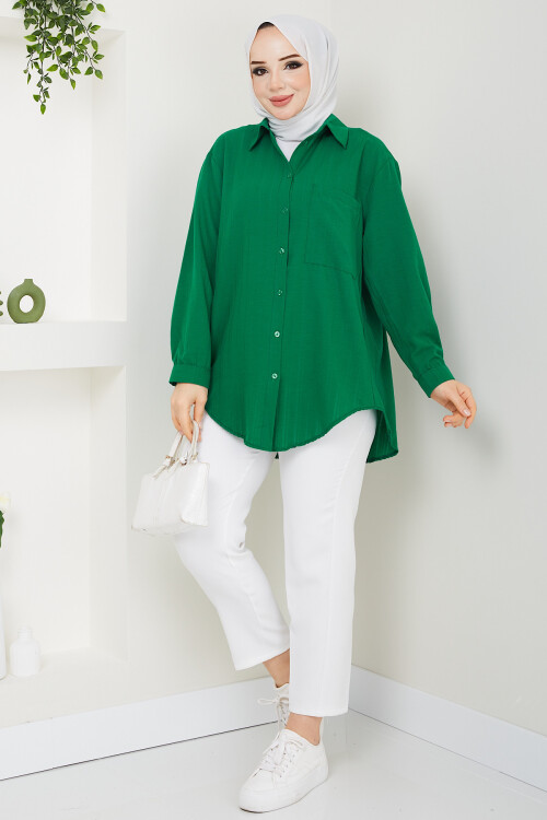 TEK CEP DETAYLI GÖMLEK-ZÜMRÜT YEŞİLİ