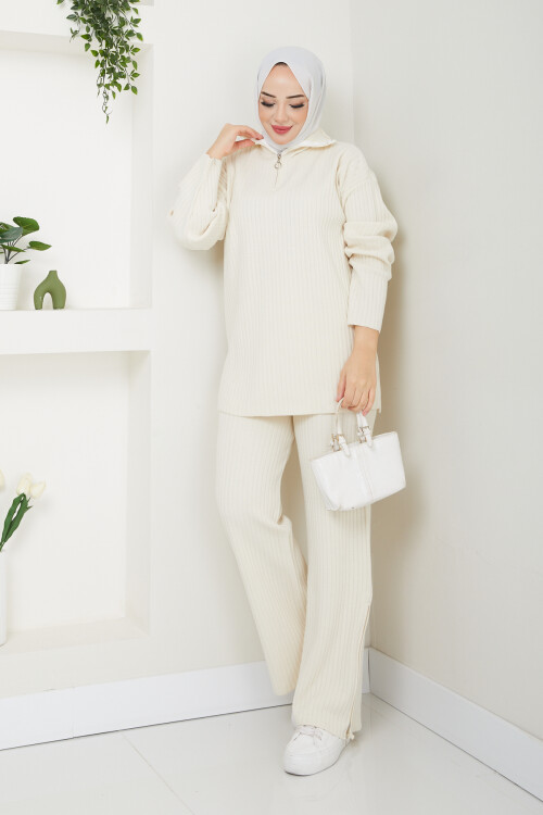 TRTŞ YARIM FERMUARLI FİTİLLİ TAKIM-KREM