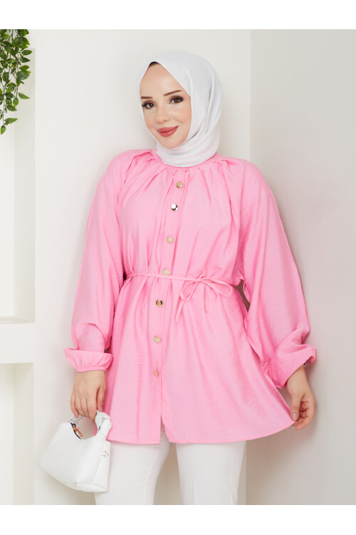 BALON KOL GOLD DÜĞME GÖMLEK-PEMBE