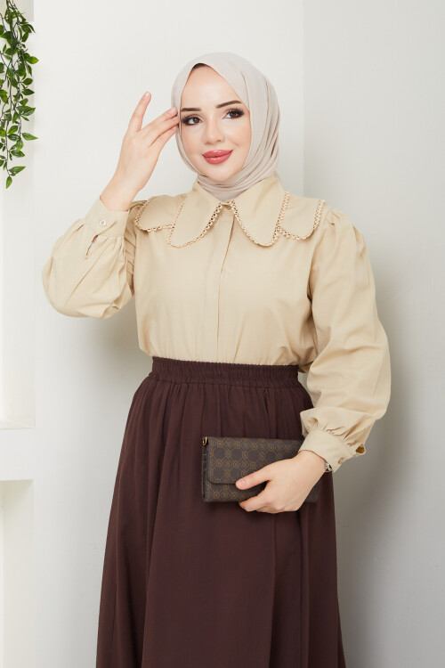 BEBEYAKA DANTELLİ GÖMLEK-BEJ