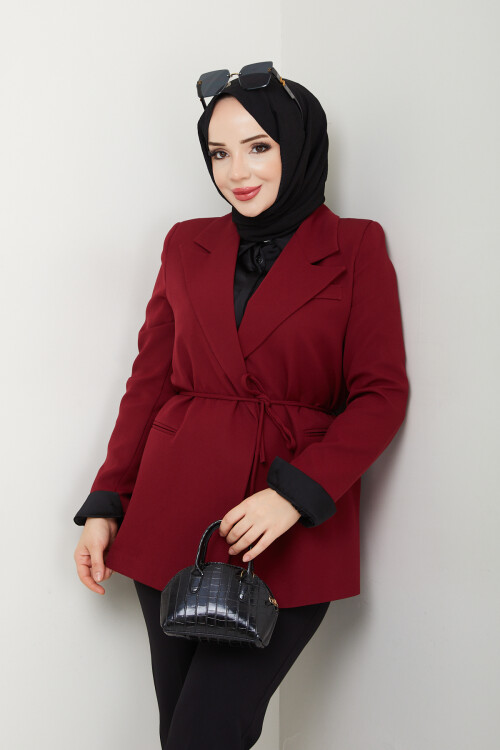 BEL BAĞCIK BLAZER CEKET - BORDO