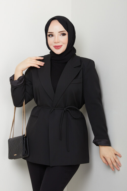 BEL BAĞCIK BLAZER CEKET - SİYAH