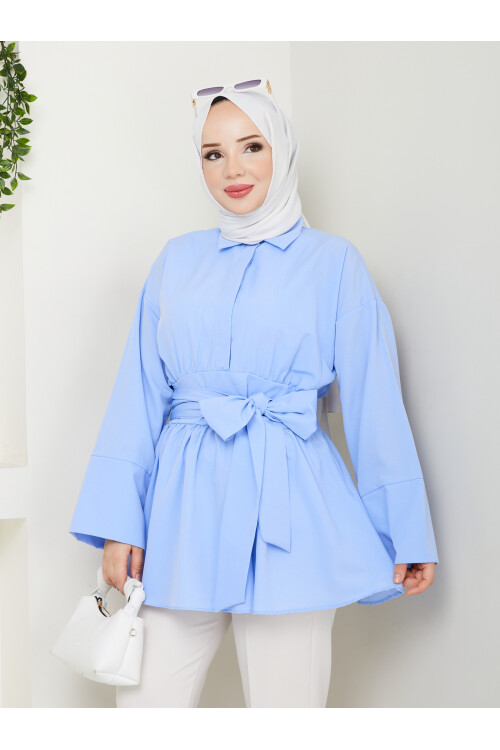 BELDEN OTURTMALI BAĞLAMALI GÖMLEK-BEBE MAVİ