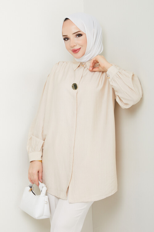 BROŞ DÜĞME DETAY GÖMLEK-KREM