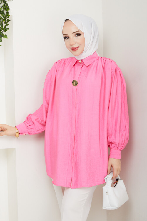 BROŞ DÜĞME DETAY GÖMLEK-PEMBE