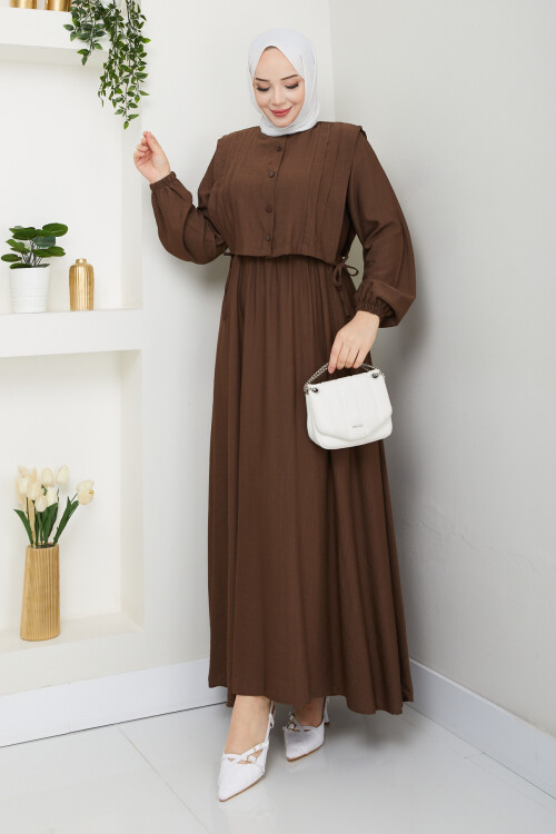 CROP BAĞLAMALI ELBİSE -ACI KAHVE