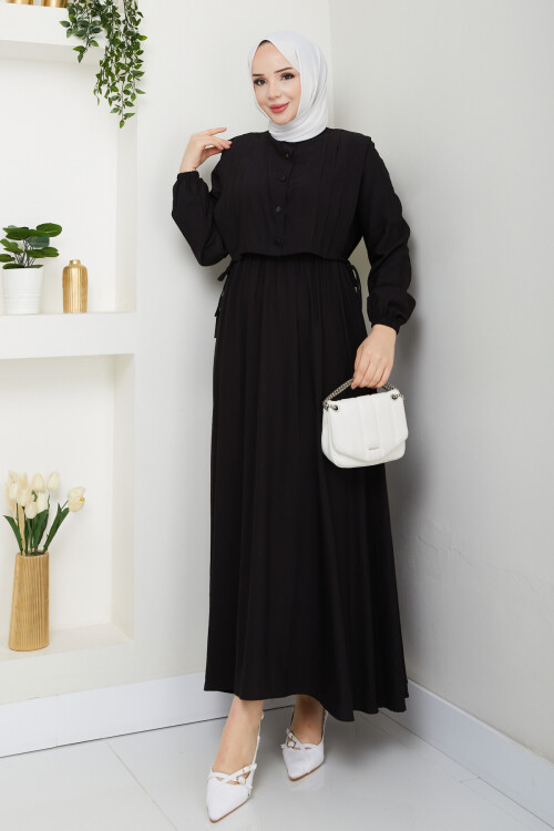 CROP BAĞLAMALI ELBİSE -SİYAH