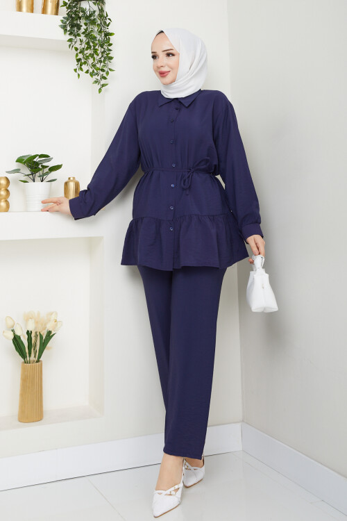 ETEK BÜZGÜ DETAY PANTOLONLU TAKIM - LACİVERT