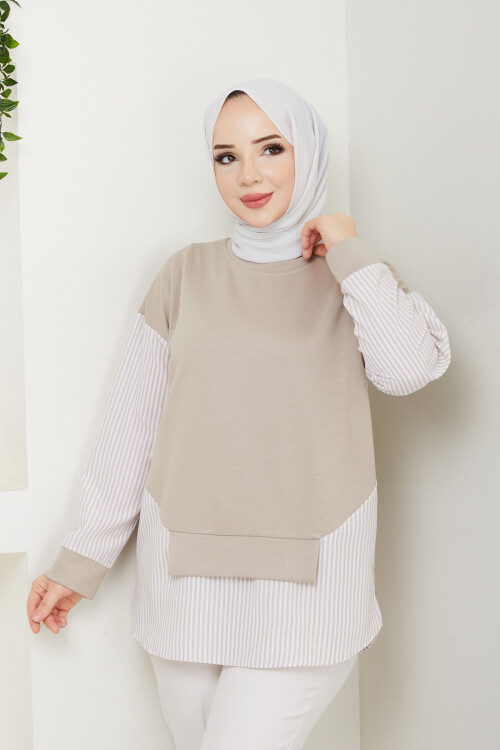 GARNİLİ CROP TUNİK-KREM