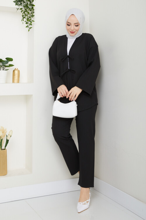 İKİ BAĞCIKLI PANTOLONLU TAKIM-SİYAH