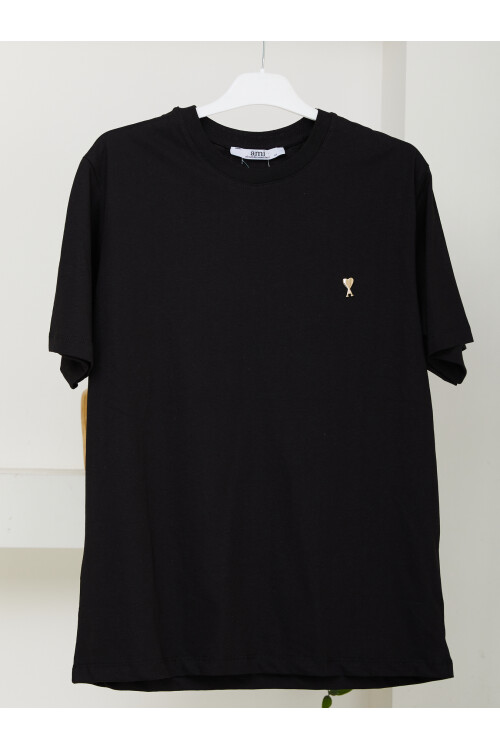 KALP BRONŞ DETAY TSHİRT-SİYAH