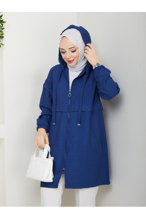 KAPŞONLU FERMUARLI KAP-SAKS MAVİ