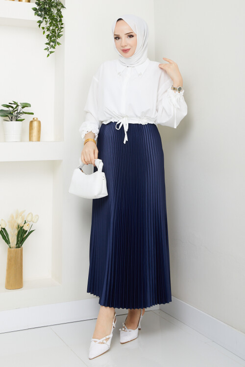 KELEBEK BROŞ BLUZ ETEK KOMBİN - BEYAZ