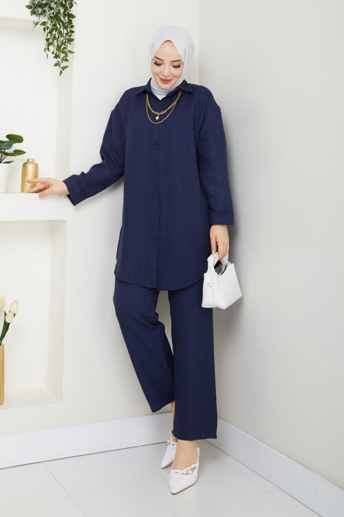 KOLYELİ KETEN TAKIM-LACİVERT