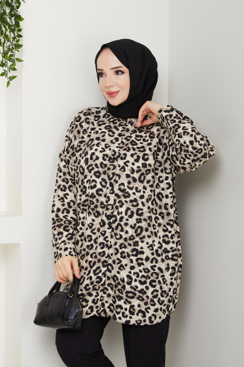 LEOPAR DESEN GÖMLEK-KREM