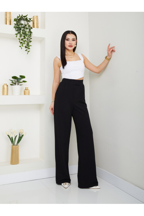 LİKRALI CIRTLI PALAZZO-SİYAH
