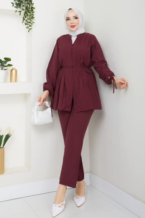 NERVÜR DİKİŞLİ DETAYLI TAKIM-BORDO
