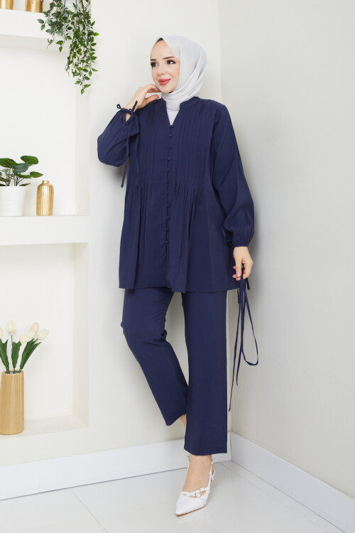 NERVÜR DİKİŞLİ DETAYLI TAKIM-LACİVERT