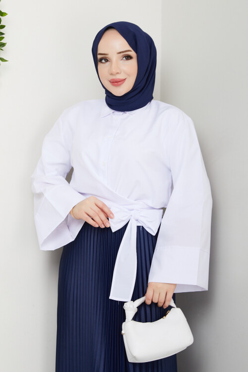 NRSY ÇAPRAZ BAĞLAMALI CROP GÖMLEK - BEYAZ