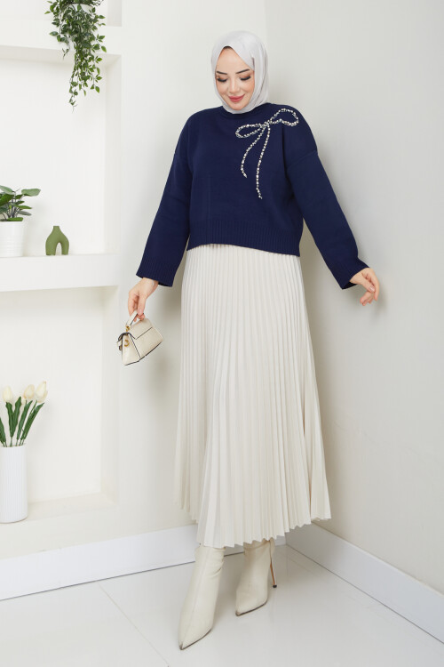 NRSY FİYONK TAŞLI ETEKLİ KOMBİN-LACİVERT