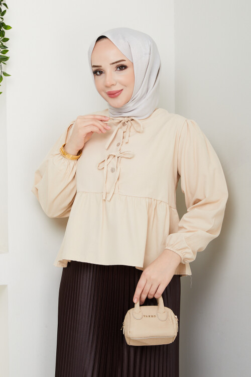 ÖN BAĞCIKLI BLUZ-KREM