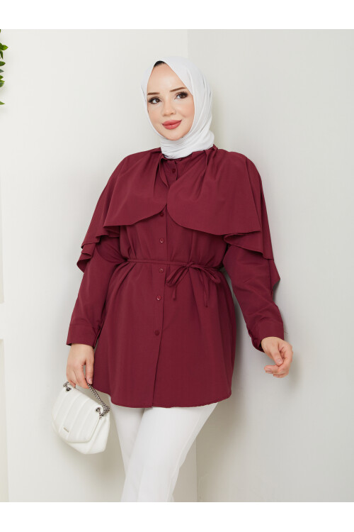 PELERİNLİ BAĞCIKLI GÖMLEK-BORDO